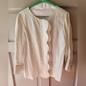 Per Se by Carlisle White Silk Ramie Blouse Metallic Glow Size 10, Large Designer